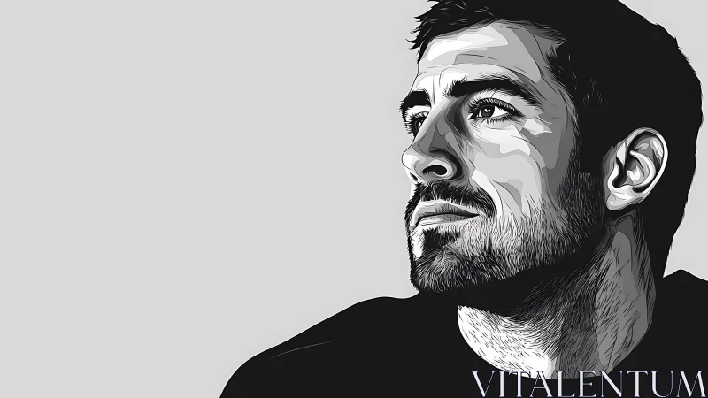 Monochrome daydream carves light and shadow on a quiet gaze