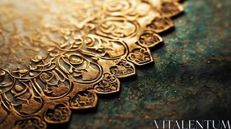 Gilded Arabic calligraphy relief casts warm light on patina