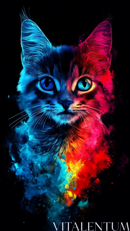 Neon Split-Spectrum Feline Portrait: Cyan-Magenta Chromatic Rendering