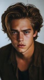 Highly detailed male portrait captures intense gaze and tousled hair