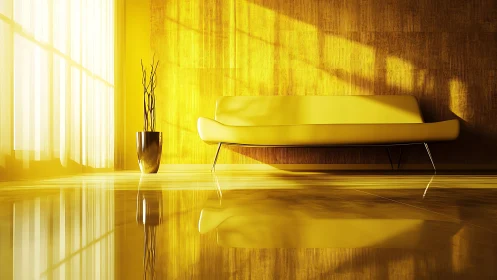 Sunlit yellow lounge where shadows stretch and daydreams hum.