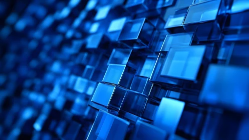 Abstract 3D Blue Glass Cubes Pattern with Futuristic Style.