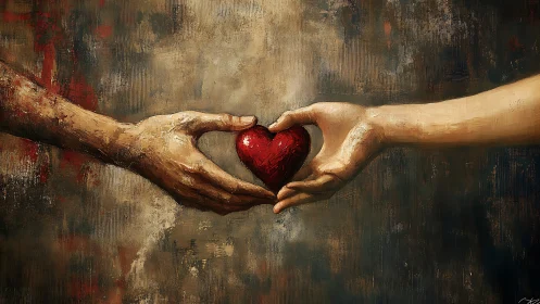 Two Hands Sheltering Red Heart Symbol.