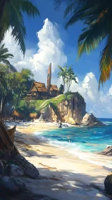 Coastal settlement on rocky island with traditional architecture.