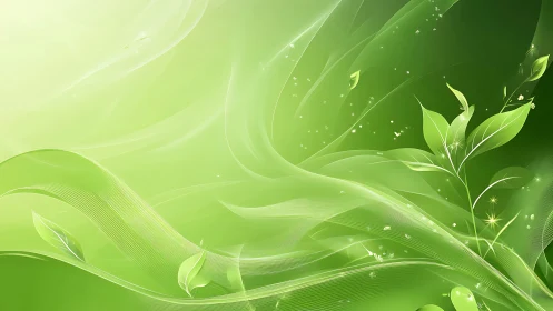 Luminous leaves surf emerald winds in glowing digital air