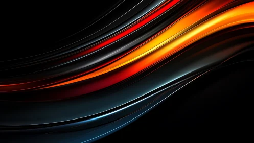 Luminous red and orange light waves on black background.