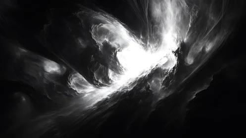 Monochrome abstract nebula forms around intense central light