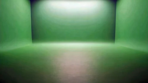 Wide green cyclorama studio with seamless walls and soft lighting.