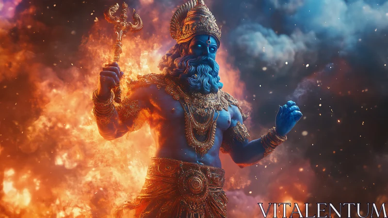 Blue fire god emerges in blazing divine inferno of power