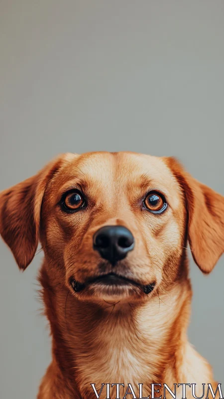 Golden brown dog gazes calmly into camera on soft gray backdrop