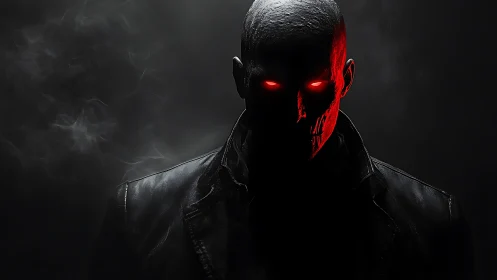Midnight revenant in a leather shroud of burning gaze.