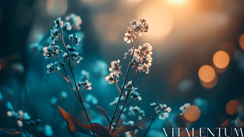 Delicate Flowers Glowing in Magical Twilight Light