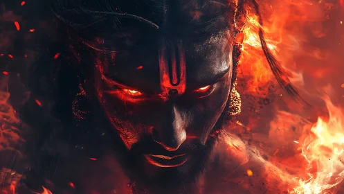 Fiery demonic portrait renders molten eyes and scorched skin glow