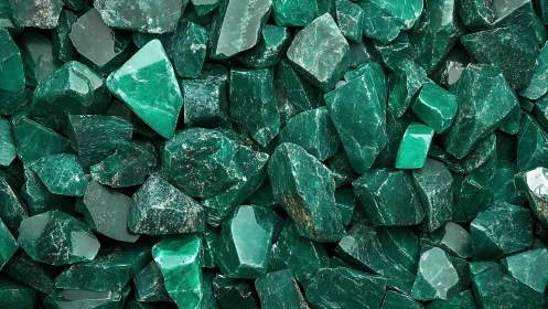 Green unpolished stones form a dense, irregular aggregate