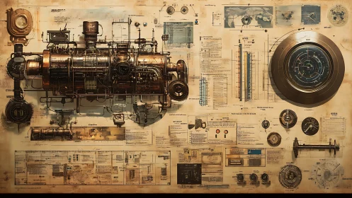 Chrononaut engine unrolls its brass-blue schematics across time