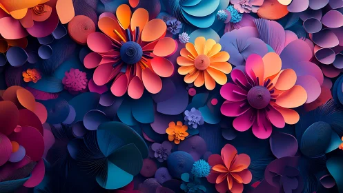 Vibrant Paper Flowers Layered in Dynamic 3D Composition