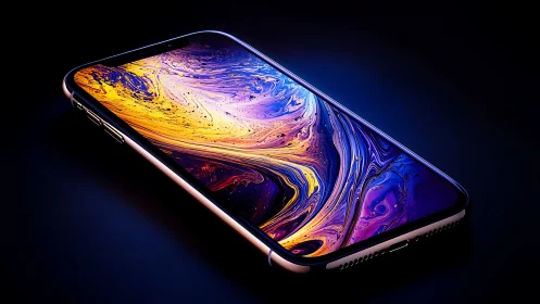 3D smartphone render with luminescent abstract display design.