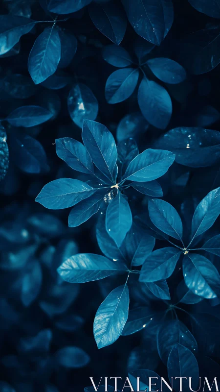 Deep blue foliage fills frame with cool nocturnal contrast