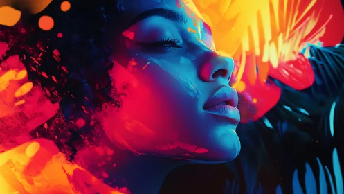 Dreamlit portrait in neon light and glowing color blooms.