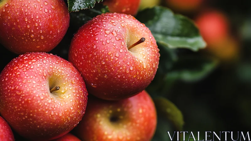 Dewy orchard apples glowing with fresh morning color.