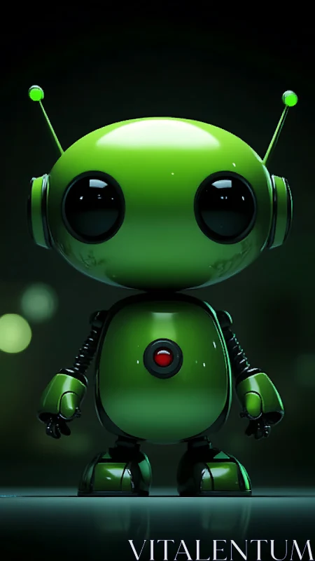 Cute green robot character with glossy sci fi finish.