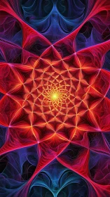 Radial geometric fractal pattern in red, blue and yellow.