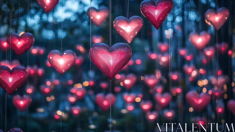 Glowing Hearts Suspended in Twilight Urban Atmosphere