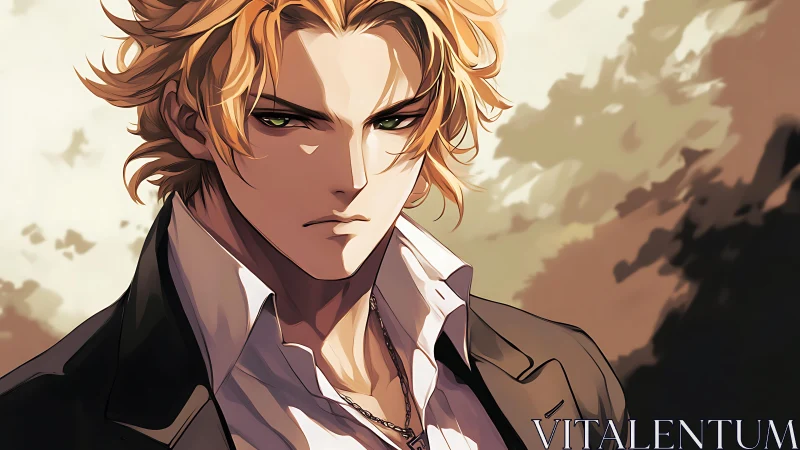 Blond anime man in suit rendered with high-contrast cel shading