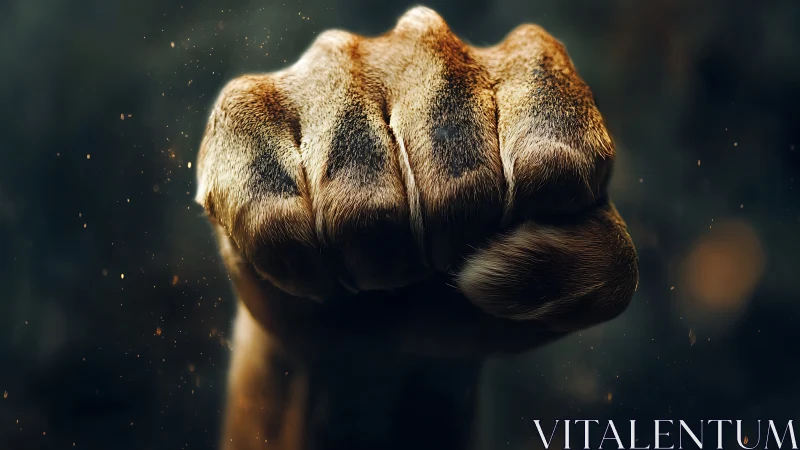 Clenched Fist with Golden Light Projection. Strength Embodied.