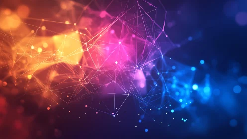 Abstract polygonal network with glowing lines in vibrant colors.