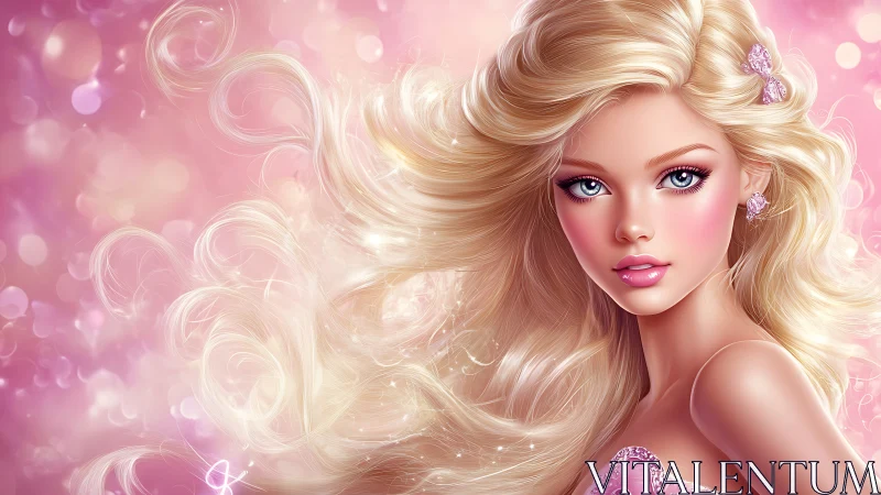 Sparkling blonde dream girl in swirling pink glow.