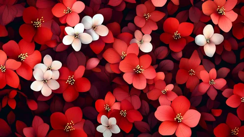 Red and White Floral Composition With Golden Stamens.