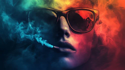 Neon smoke portrait in dual-tone cyberpunk digital painting.