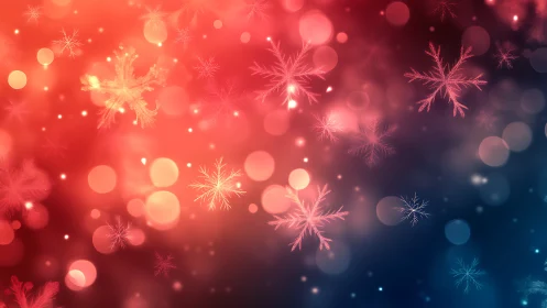 Softly glowing snowflakes drifting through winter light.
