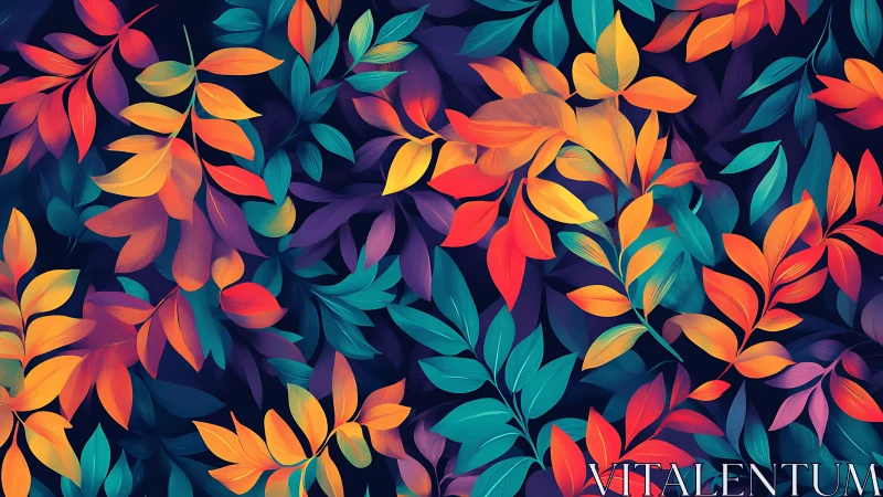 Colorful digital leaf pattern on dark background.