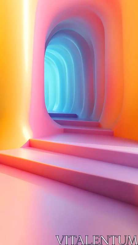 Colorful abstract staircase in smooth gradient tunnel.