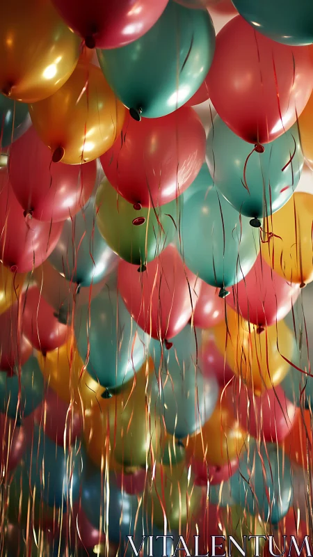 Illuminated Balloons Float Against Dark Ceiling.