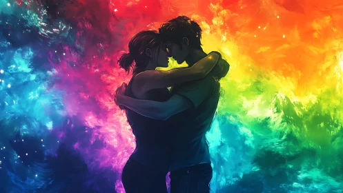 Silhouettes Dancing Through Prismatic Fire and Dreamlight Explosion