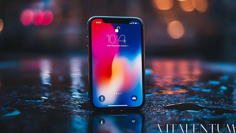 Smartphone displaying colorful gradient lock screen.