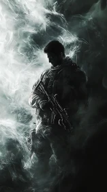 Lone tactical guardian standing in swirling ghostly light.