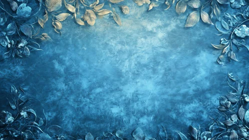 Gilded leaves drift across icy blue ornamental backdrop.