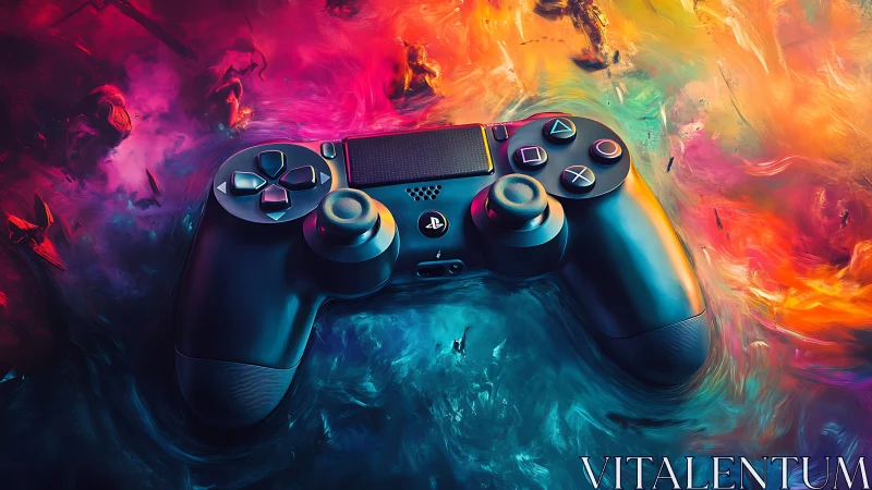 PlayStation 4 controller positioned against fluid abstract background