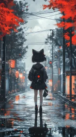 Rainy city stroll with a quiet cat-eared schoolgirl.