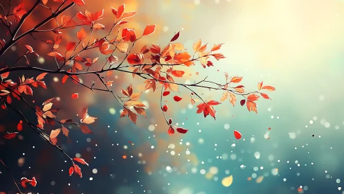 Autumn branch extends across soft bokeh background