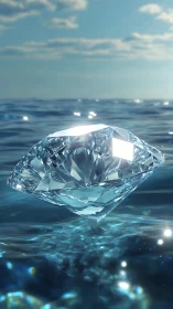 Luminous ocean diamond hovering above rippling waves.