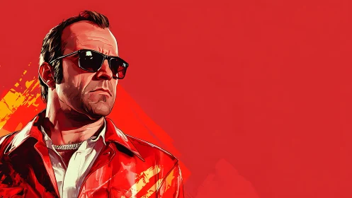 Confident man in red jacket against bold crimson backdrop.