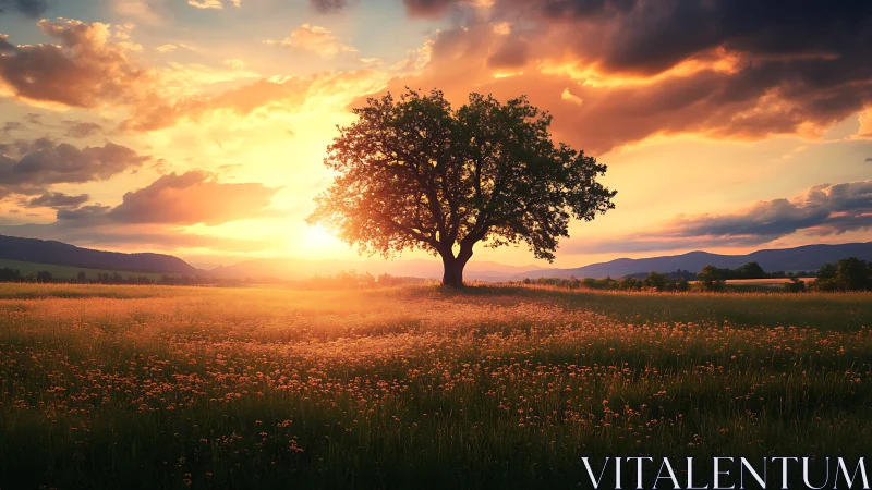 Solitary meadow sentinel drinks the last light of sunset