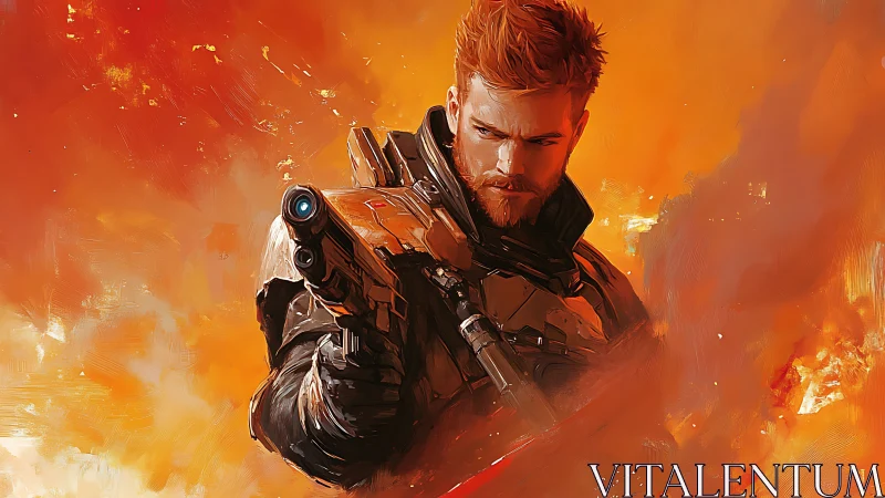 Blaze-armored marksman steadies his aim through molten chaos