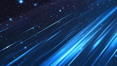 Streaking blue light trails racing through starfield space.