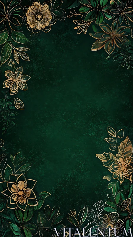 Gilded Florals Dance Through Shadows on Emerald Canvas